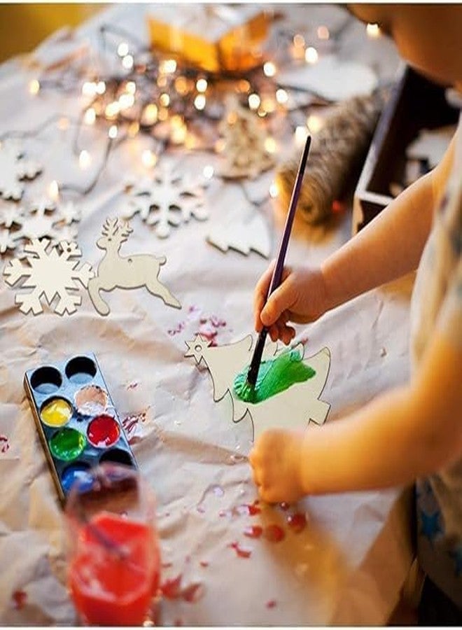 LET'S DIY لنصنع بأنفسنا 24 قطعة من زينة خشبية معلقة غير مكتملة لتزيين عيد الميلاد - 12 تصميمًا فريدًا، خشب صنوبر MDF فاخر بسماكة 3 مم | شرائح خشبية مثقوبة مناسبة للأطفال، علبة هدايا مرفقة - Image 3